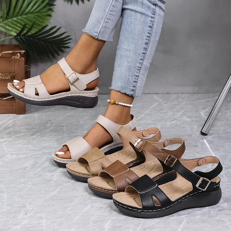 Fashion Women's Casual Summer Wedge Sandals Open Toe Ankle Strap Comfort Beach Shoes Woman Lightweight Non Slip Walking Sandalias Muejr