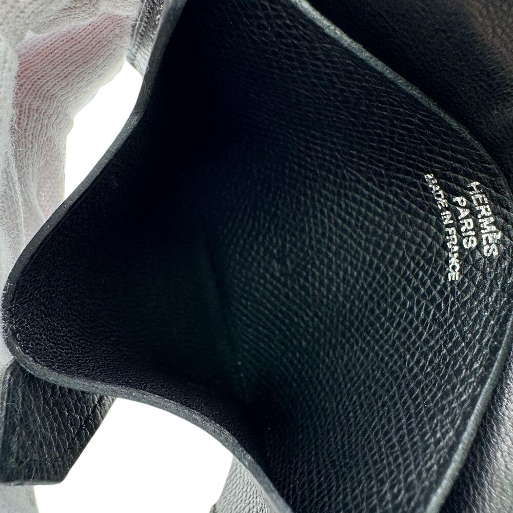 HERMES Bean leather Card Case black leather unisex Used