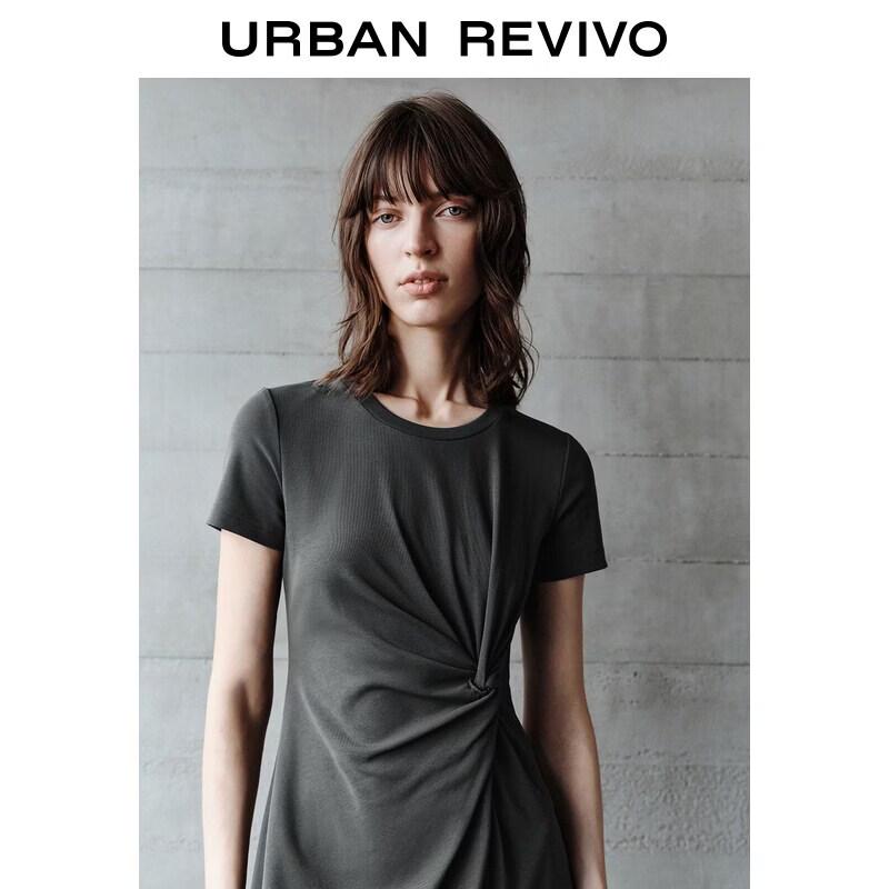 UR2026 Women's Pleated Round Neck Slim Fit Dress