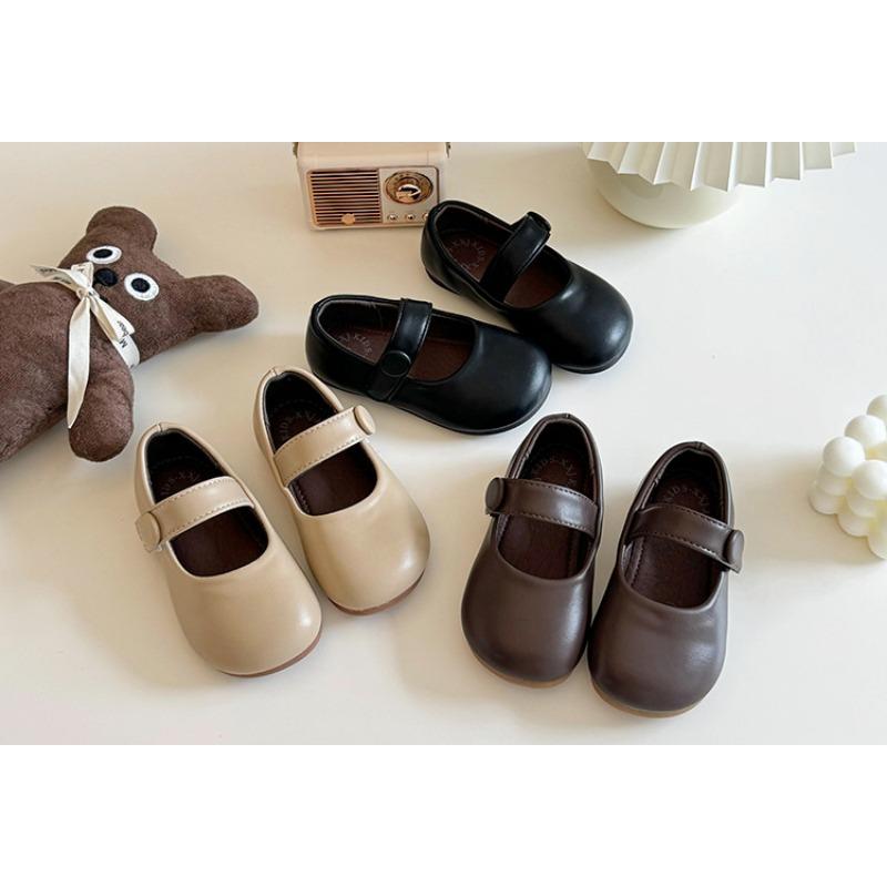 Girls Korean Style Retro Vintage Princess Leather Shoes Velcro Soft Sole Flat Shoes