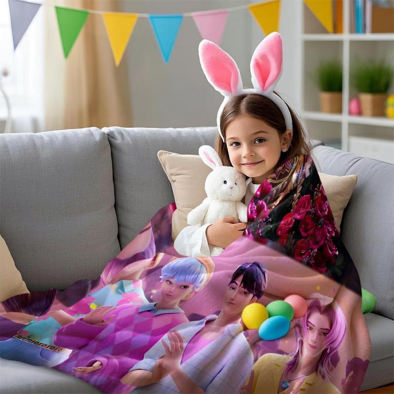 K-Pop Demon Hunter Blanket Hot Anime Girl Team Flannel Throw Blanket Winter Warm Blanket for Living Room Sofa Bed Cover Fan Gift