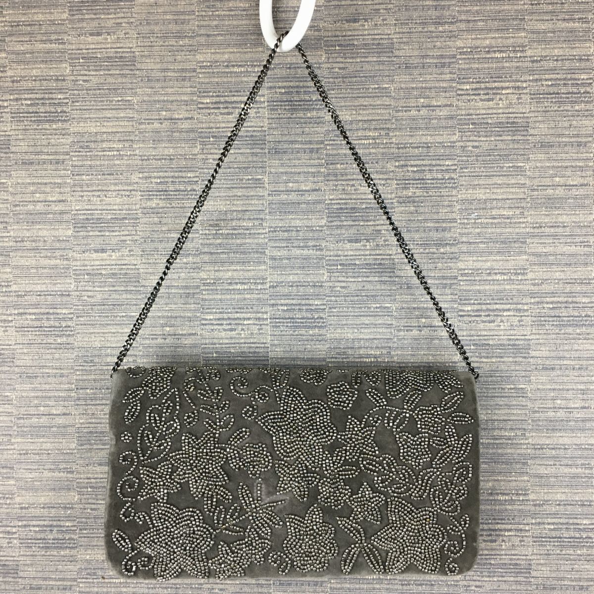 

nouer Unused Pochette Shoulder Bag Gray Beaded Botanical Pattern(USED)