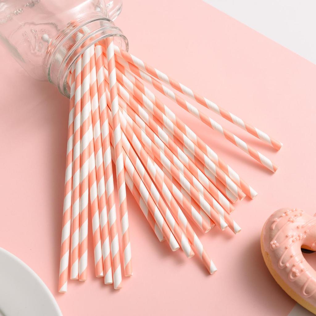 25 Colorful Striped Paper Straws - Disposable, Creative, Decorative for Desserts & Beverages