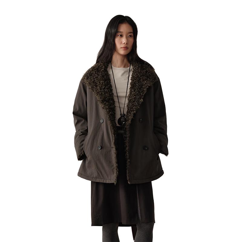 

GREEN BELT Women s Faux Fur Lapel Mid-Length Coat L