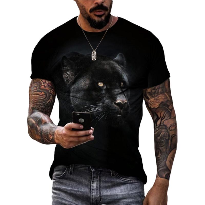New 3D Animal Panther Graphic T Shirts Summer Fashion Men Casual Streetwear Trend Personality Print Round Neck Short Sleeve Tee