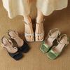 New National Style Size Sandals Women's Summer Mid-heel Square Head National Comfortable Soft Sole Buckle Women's Wide Strip Sandals
