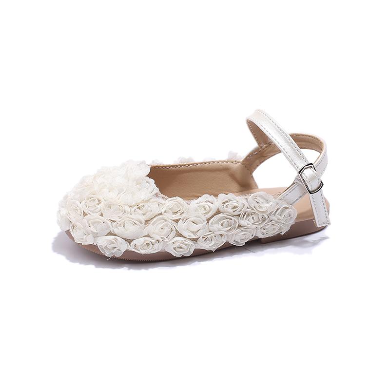 Girl Rose Flower Sandals Closed Toe 2024 Summer New Children Little Princess Shoes Soft-soled Child Flats Size 23-34