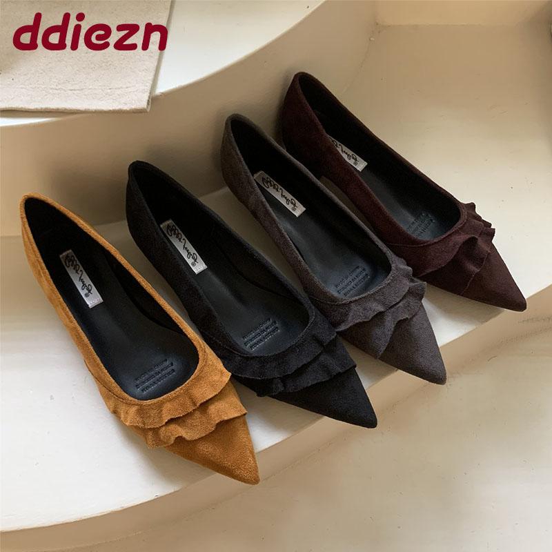 Fashion Fashion Pointed Toe Ladies Pumps Heels Shoes Female Slip On Footwear Flock Shallow Women Medium Heels Shoes