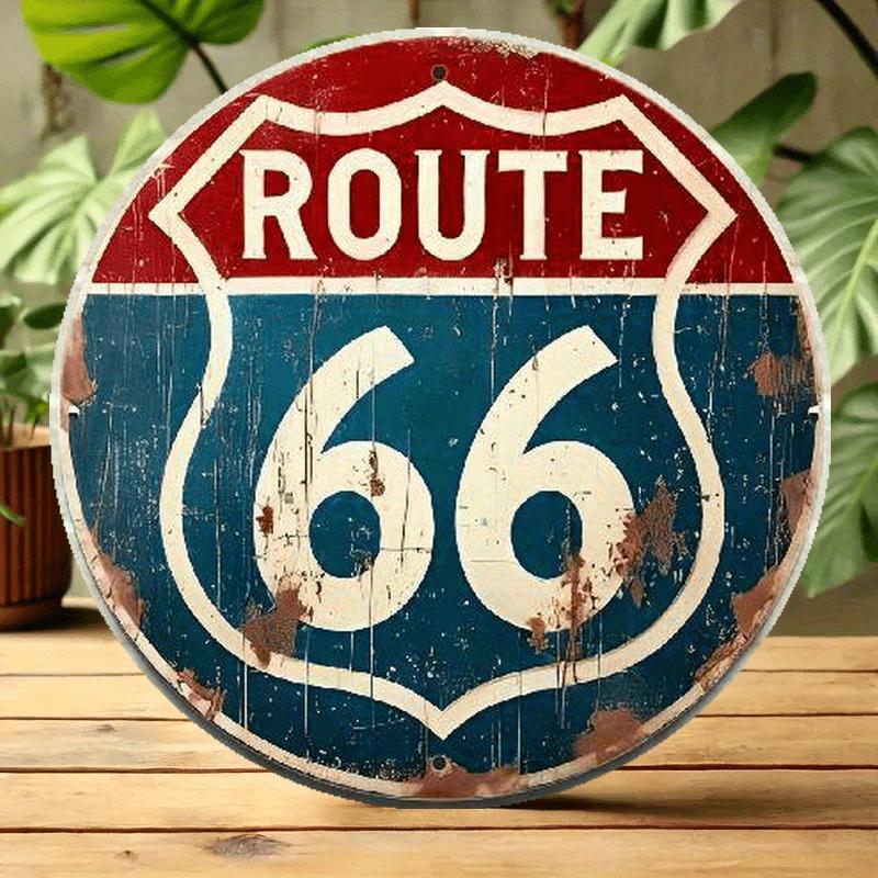 

2D Flat Retro Route 66 Aluminum Wall Decor - 8-Inch Aluminum Weathered Sign, Indoor/ Outdoor Use, Housewarming Gift, 2D Flat чистый