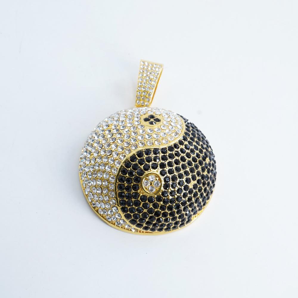 Tai Chi Yin Yang Gossip Exaggerated Hip Hop Round Pendant With Cuban Necklace Diamond Alloy Pendant