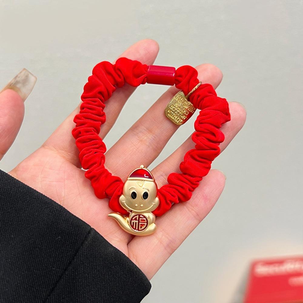 Rhinestone New Year Hair Rope Red Chinese Style Bracelet Elastic Snake Year Hair Ring  Girls
