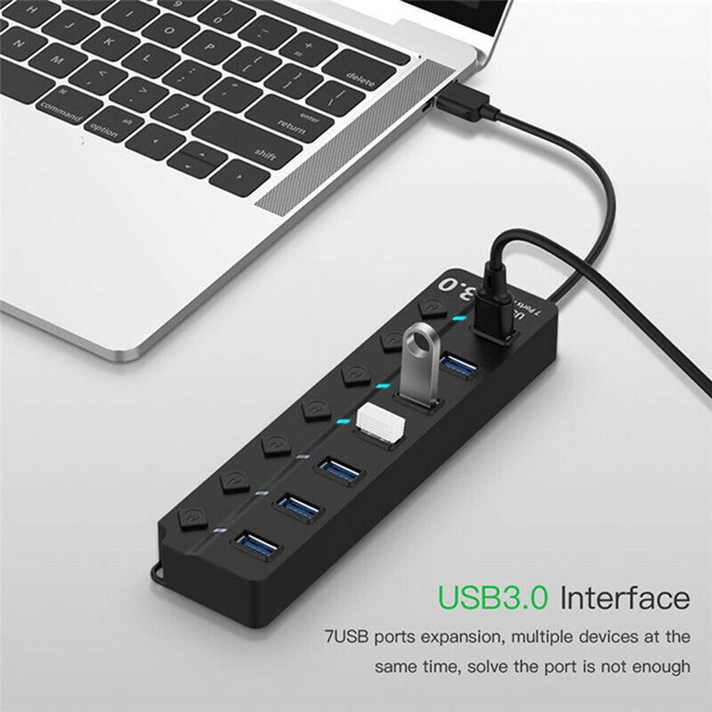 USB Hub 3.0, 7-Port USB Data Hub Splitter with Individual On/Off Switches Extension for MacBook, Mac Pro/Mini and More