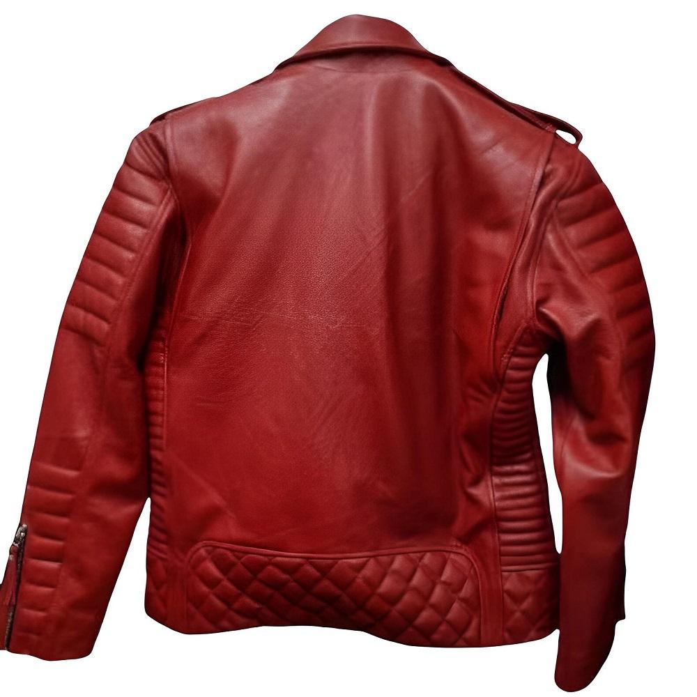 NOORA Ny Herrröd Läderjacka, Vadderad Designerskimrande Jacka Retro Stil Bikerjacka