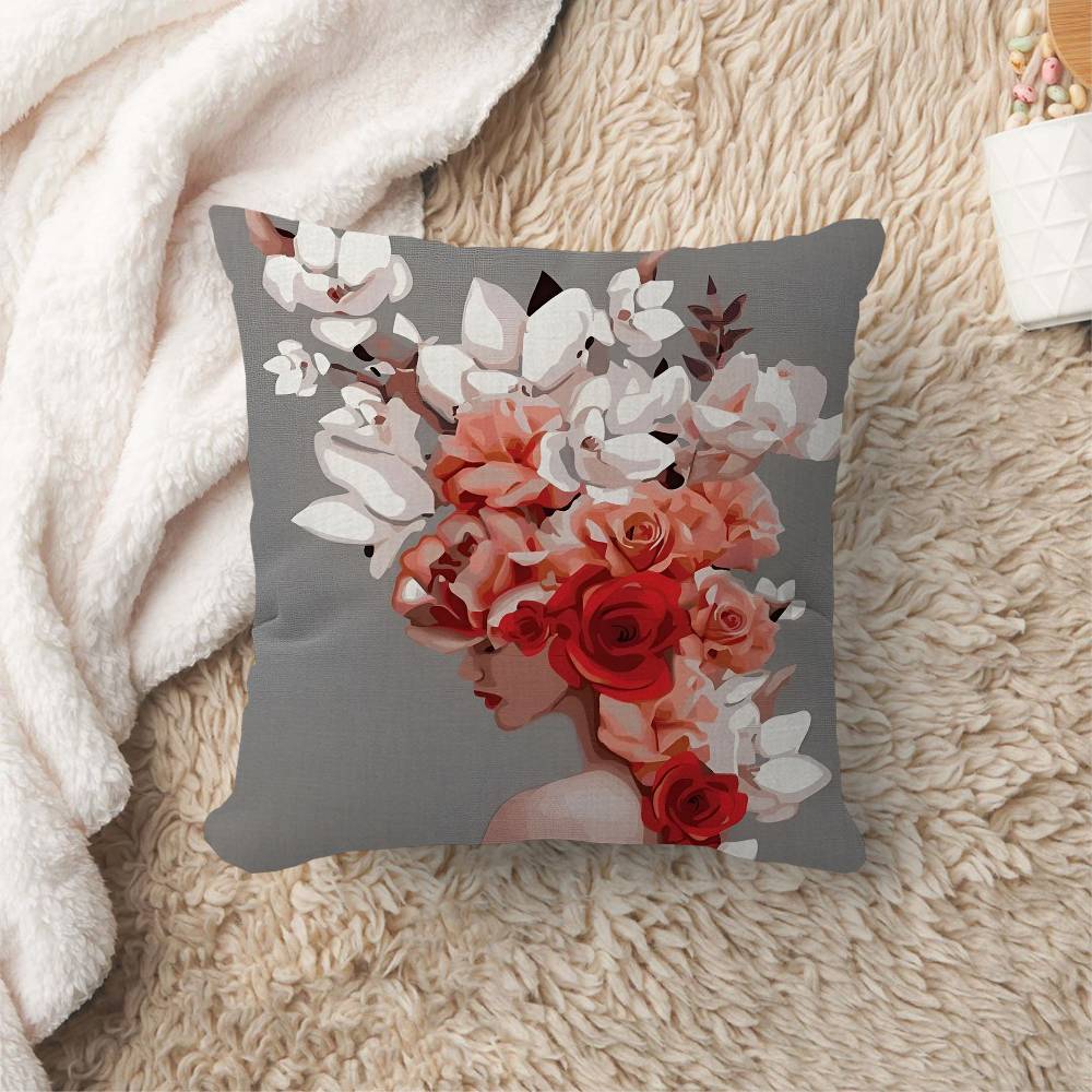 Abstract Flowers Girl Pillow Cushion Cover Pillowcase Living Room Sofa Home Decor Customized