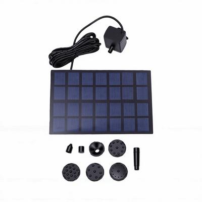 Solar Square Fountain Quiet Weather Proof 2W Solar Fountain Pump with Separate Solar Panel Extension Cord 5 Nozzles for