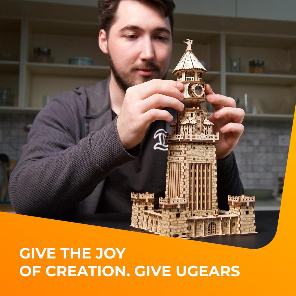 Ugears Lighthouse of Alexandria Wooden Craft No Glue or Tools Required Puzzle, Model,