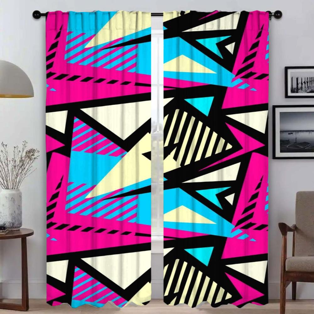 Home Interior Curtains Living Room Curtain Colorful Pattern Blinds Tulle Bedroom Partition Shades Set Of 2 Made Polyester Decor