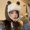 Plush Bear Ear Pilot Hat Winter Ear Protection Hat Outdoor Faux Fur Pilot Cap  Unisex