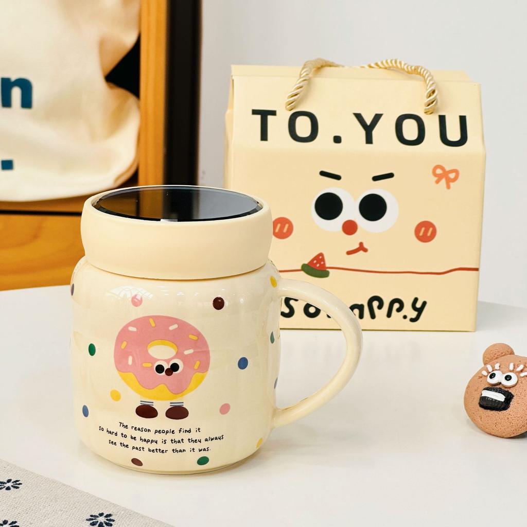 Cartoon Cone Mug with Lid Internet Celebrity Drinking Cup for Girls Dormitory Breakfast Cup Cute Gift Box Set Souvenir