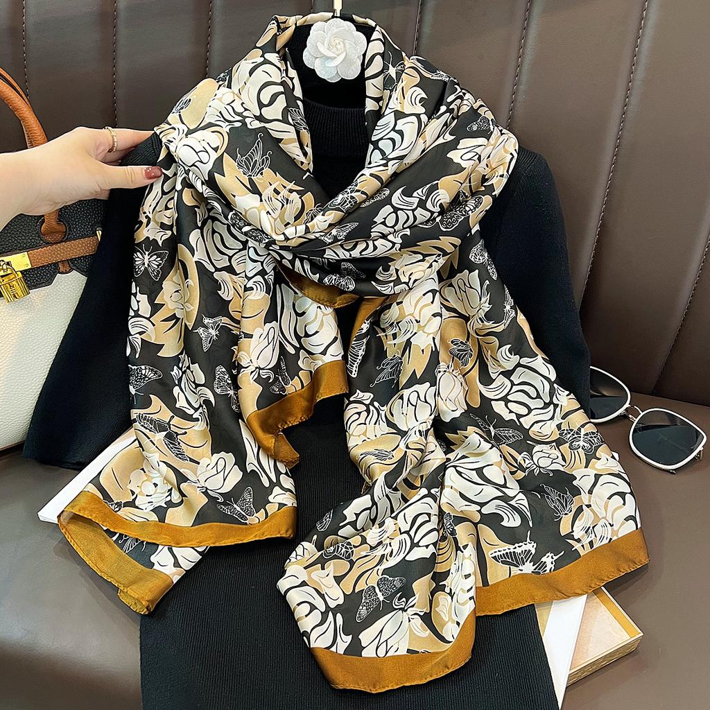 New floral silk scarves for women's summer travel, thin sunscreen silk scarves, holiday gifts for elders