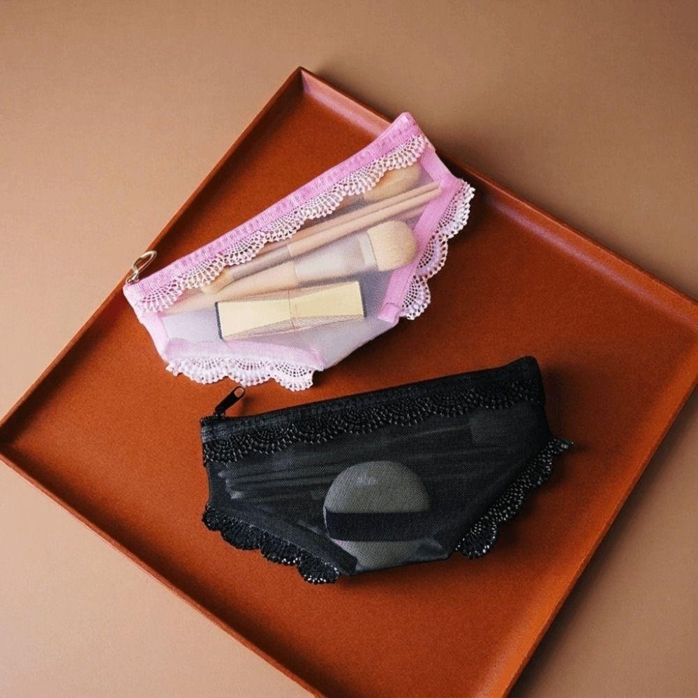 Korean Style Mesh Toiletry Bag Lace Trim Makeup Storage Pouch Jewelry Organizer  for Travel