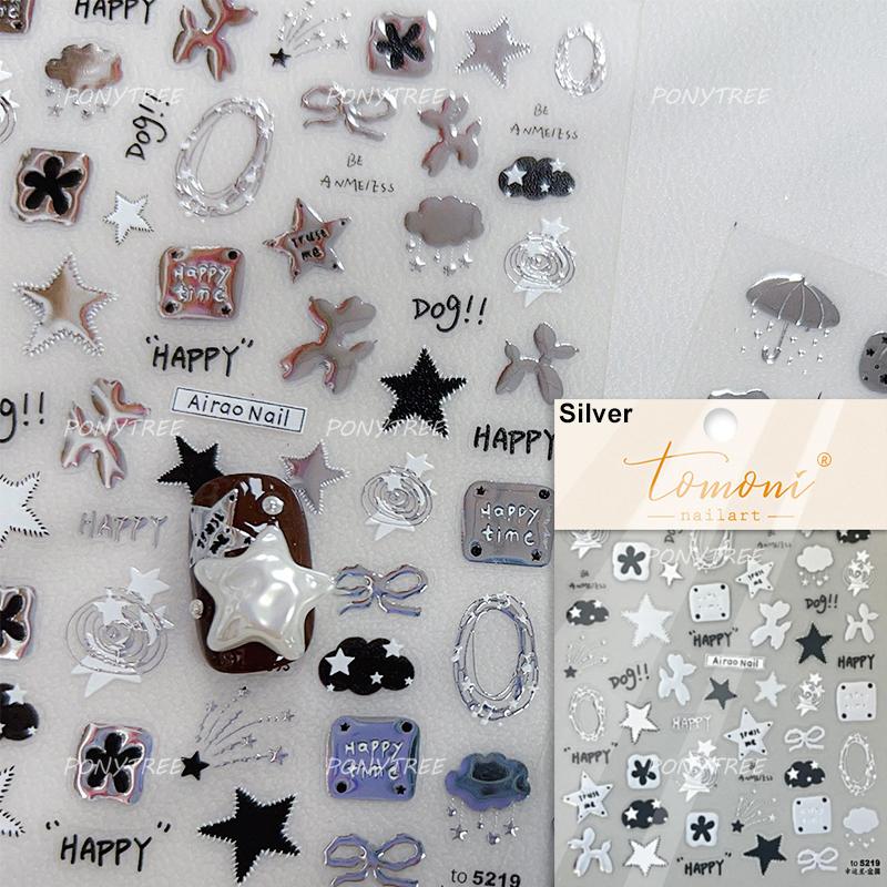 Punk Silver Metal Line Star Flower Love Colorful Butterfly Nail Art Stickers Horror Halloween Decorations Manicure Decals