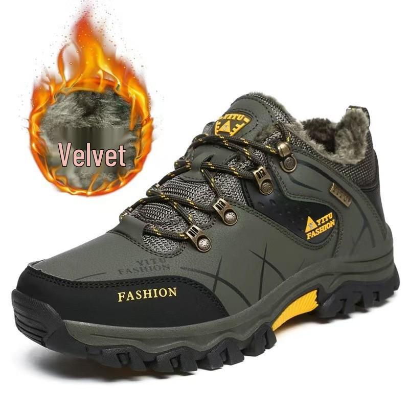 Men's Plus Velvet High-Top Hiking Shoes, Size 46-47 – Non-Slip, Wear-Resistant for Autumn/Winter Outdoor Adventures