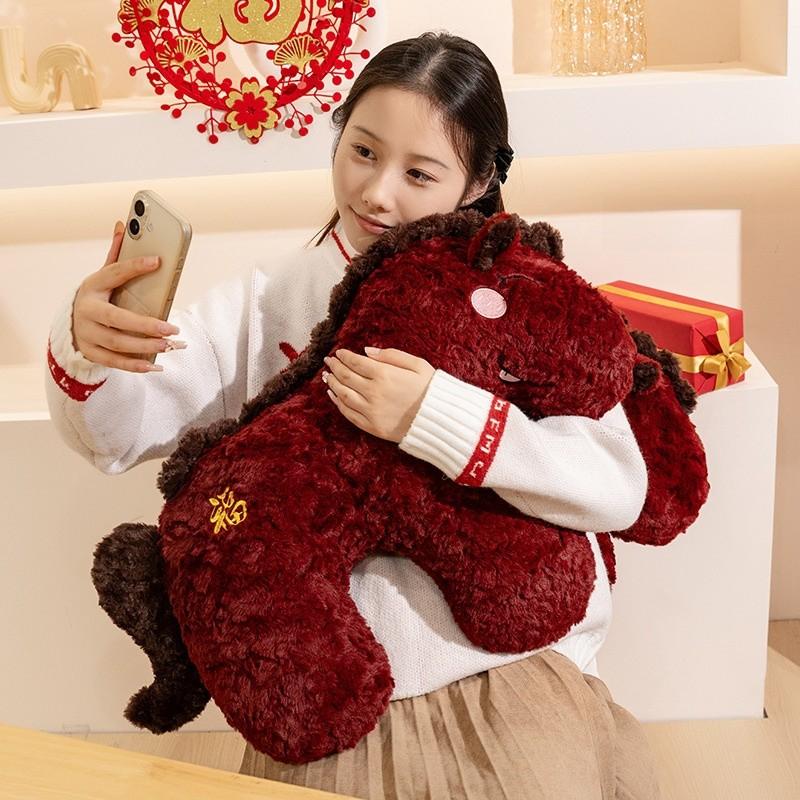 Chinese New Year Horse Plush Toy Sofa Cushion With Pp Cotton Filling For Living Room Decor