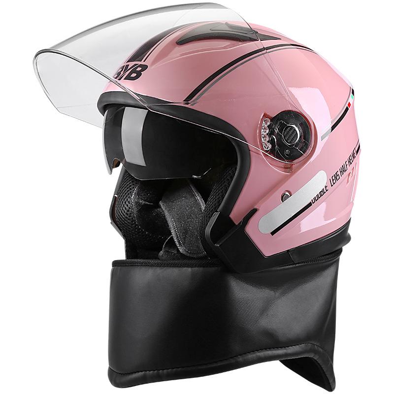 

3C сертифицированный шлем для мотоцикла, электрический велосипедный шлем, всесезонный, универсальный, противотуманный, с двумя линзами, стиль шарфа Detachable scarf фиолетовый