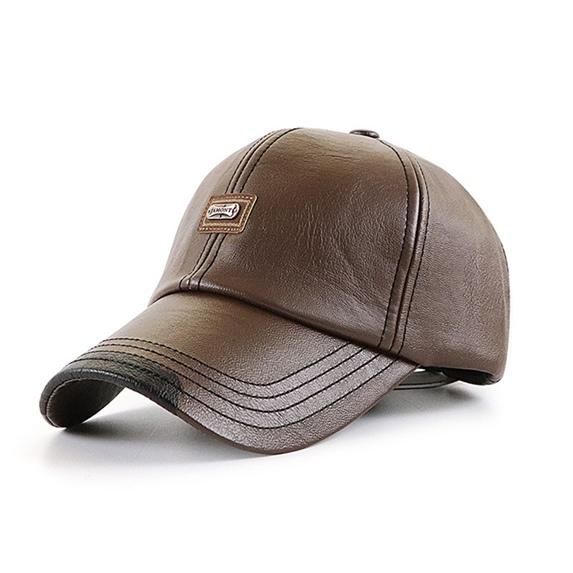 Men's Casual Leather Baseball Cap with Plus Velvet Lining for Autumn and Winter