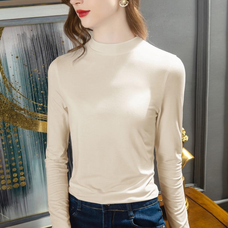 Bottom shirt women's semi-turtleneck spring and autumn new women's clothing long-sleeved inner slim Modal solid color top