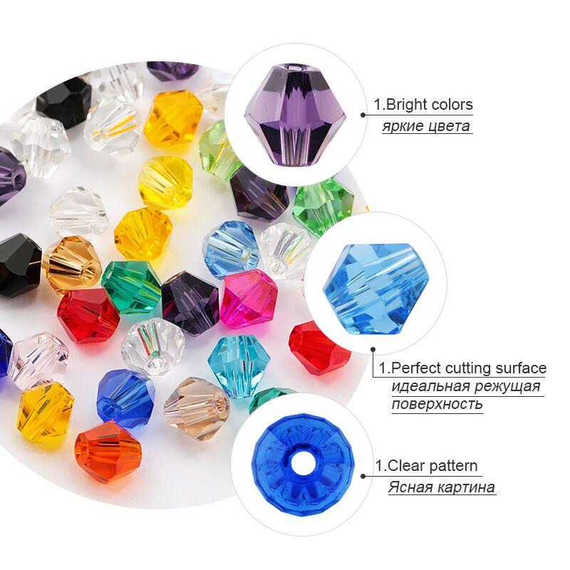 4mm 100pcs Shiny Crystal Beads Bicone Beads Glass Beads Loose Spacer Beads for Bracelet DIY Jewelry Making 200pcs