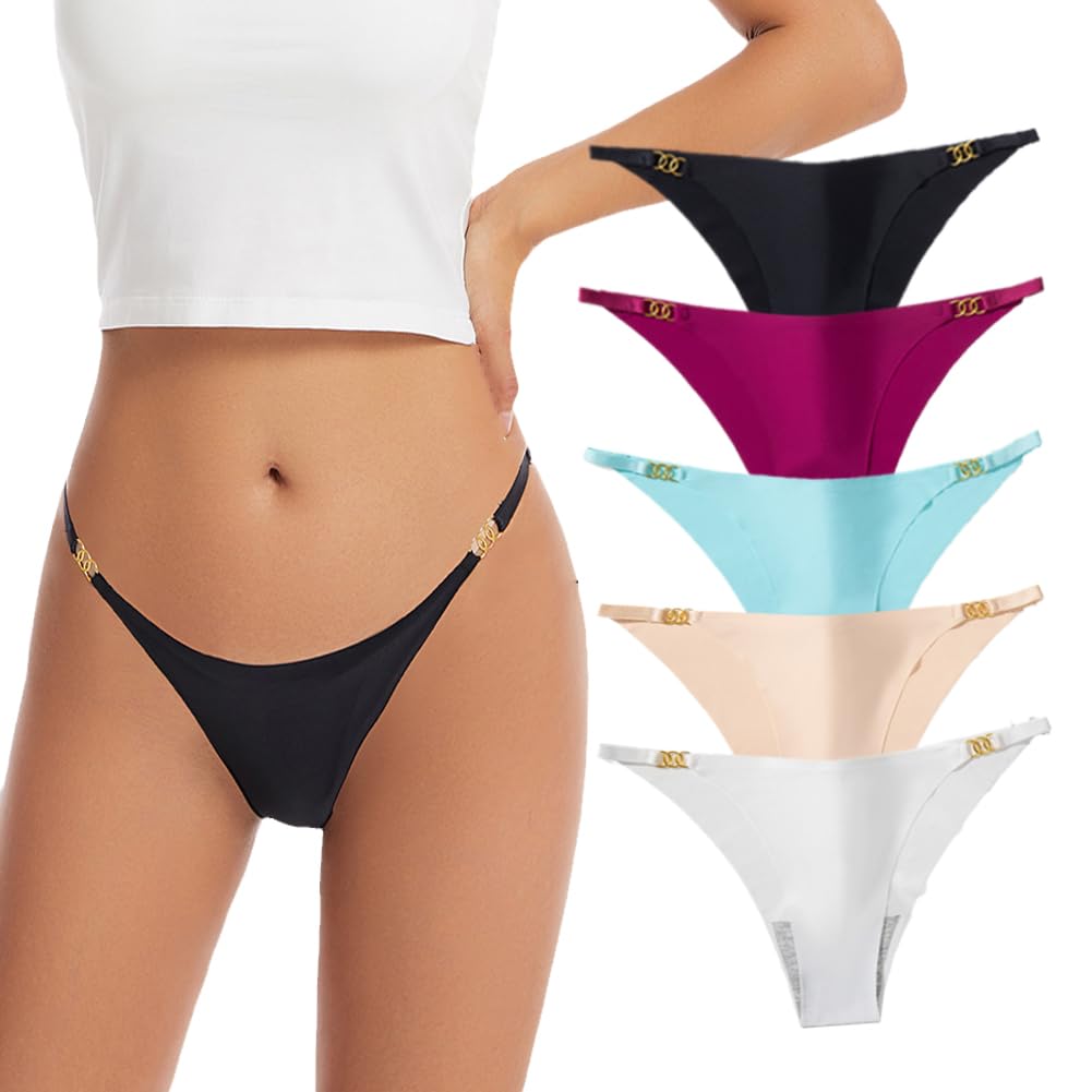 BEKYNI Seamless Satin Bare Size M Women's Half-Back Panties, Non-Slip, Sexy, Cool, Quick-Drying, Smooth, Skin, 5-Pack,