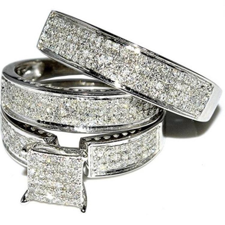 Wind Slightly Inlaid With Diamond Zircon Light Luxury Three-Piece Series Ring Ring
