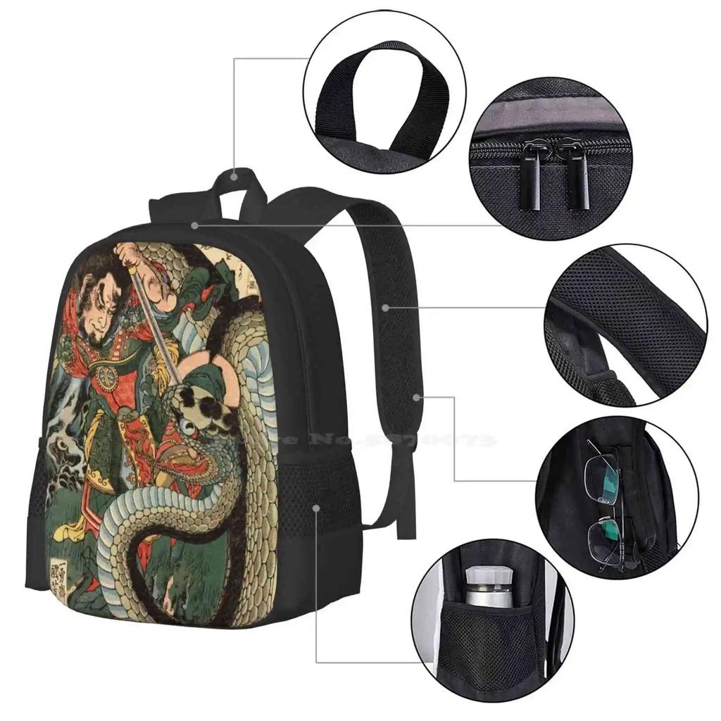 Ukiyo E Samurai And Snake By Utagawa Kuniyoshi Bag Backpack For Men Women Girls Teenage Utagawa Kuniyoshi Japanese Art Vintage