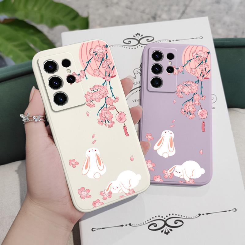 Peach Bunny Phone Case For Samsung Galaxy S25FE S23 S22 S21 S20 Ultra Plus FE S10 S9 S10E Note 20 Ultra 10 9 Plus Cover