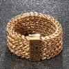 Retro rustfritt stål fiskeskala mesh båndring for menn kvinner unisex par smykker bryllup band navn graverbar