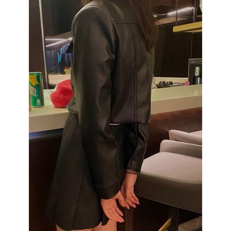 Li Tai Yuan Club Cool Fan Fried Street Fancy Retro Small Dress Leather Coat Pleated Skirt Sexy Suit