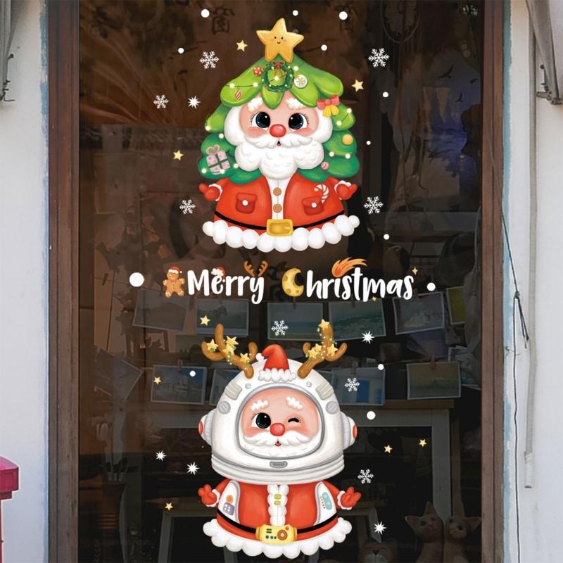 Christmas Window Stickers Merry Christmas Decoration for Home Kid Room Wall Mirror Glass Door Decals New Year Decoration