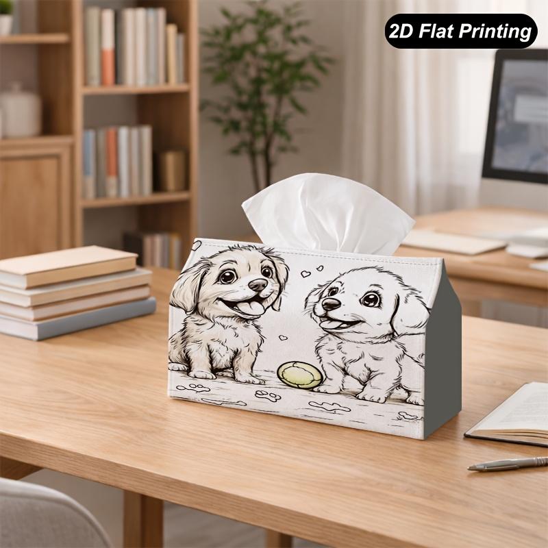 2D Flat 1pc Cute Puppy Dog Line Art Decorative Tissue Box, Suitable for Home, Cars, Kitchens, Bathrooms, Tissue Box for Daily Use, Tabletop Decorative