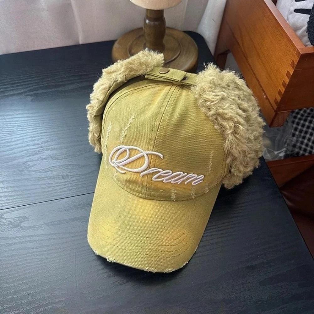 

Windproof Earmuffs Baseball Hats Broken Style Retro Bomber Caps Letter Embroidery Versatile Fashion Winter Warm Hat зелёный