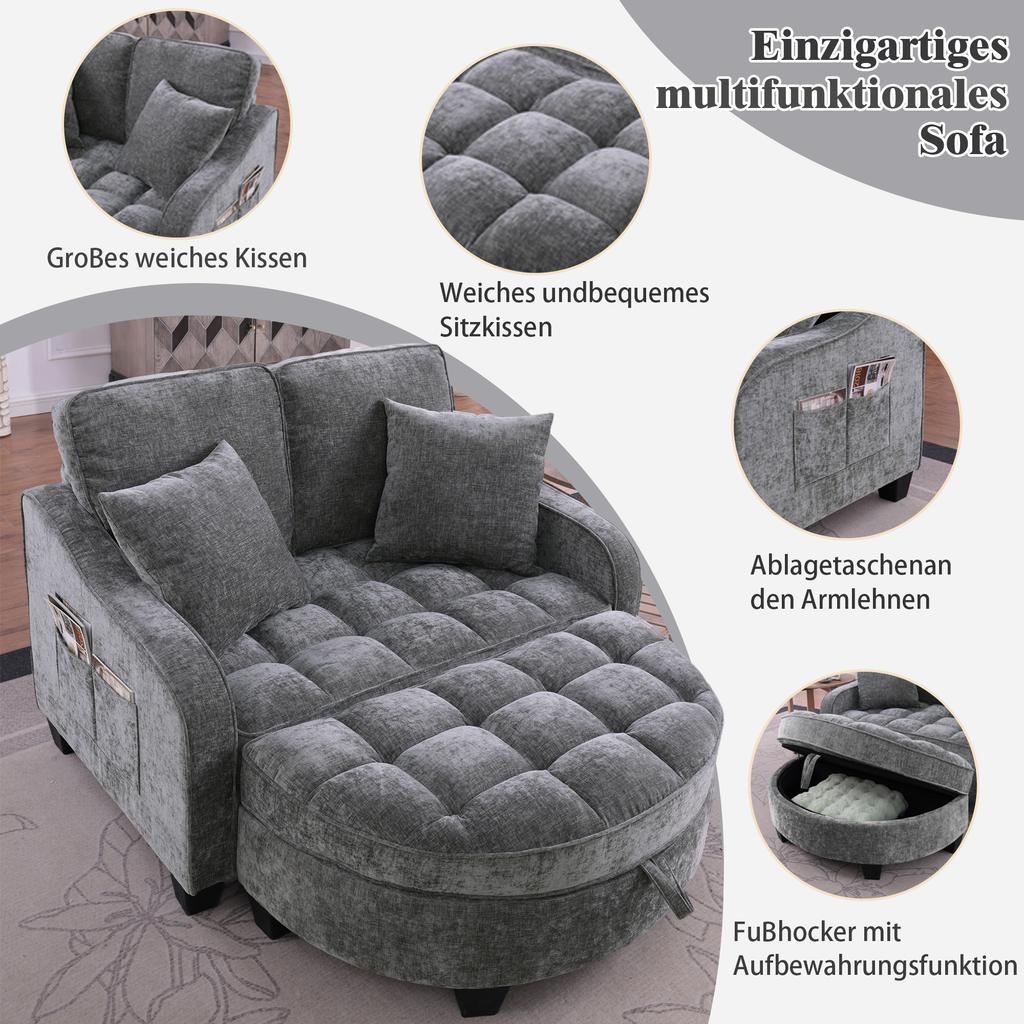 Multifunctional Sofa, 2-in-1 Sofa Bed, Storage Ottoman, Breathable Fabric, Eco-Friendly Eucalyptus Wood, Living Room, Study Room, Bedroom, Dark Gray