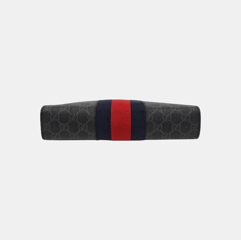 [Pre-Owned] Signature Logo Stripe Web Zipper Canvas Clutch - Very Good #XN4RTF