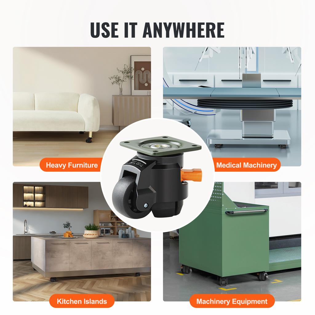 SucceBuy 4 Pcs Leveling Casters Heavy Duty Swivel Caster Wheels with Handle Design Height Adjustable Feet for Workbench Machine