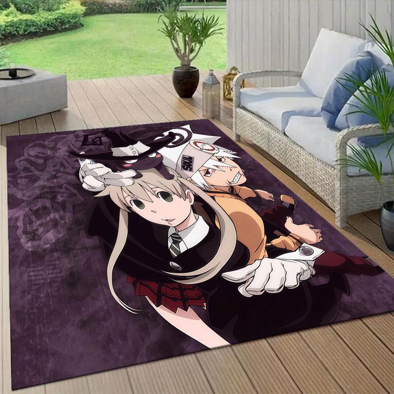 Soul Eater Flannel Pattern Square Carpet,Area Rug,Carpet Rug for Living Room Bedroom Sofa Playroom Decor,Non-slip Floor Mat