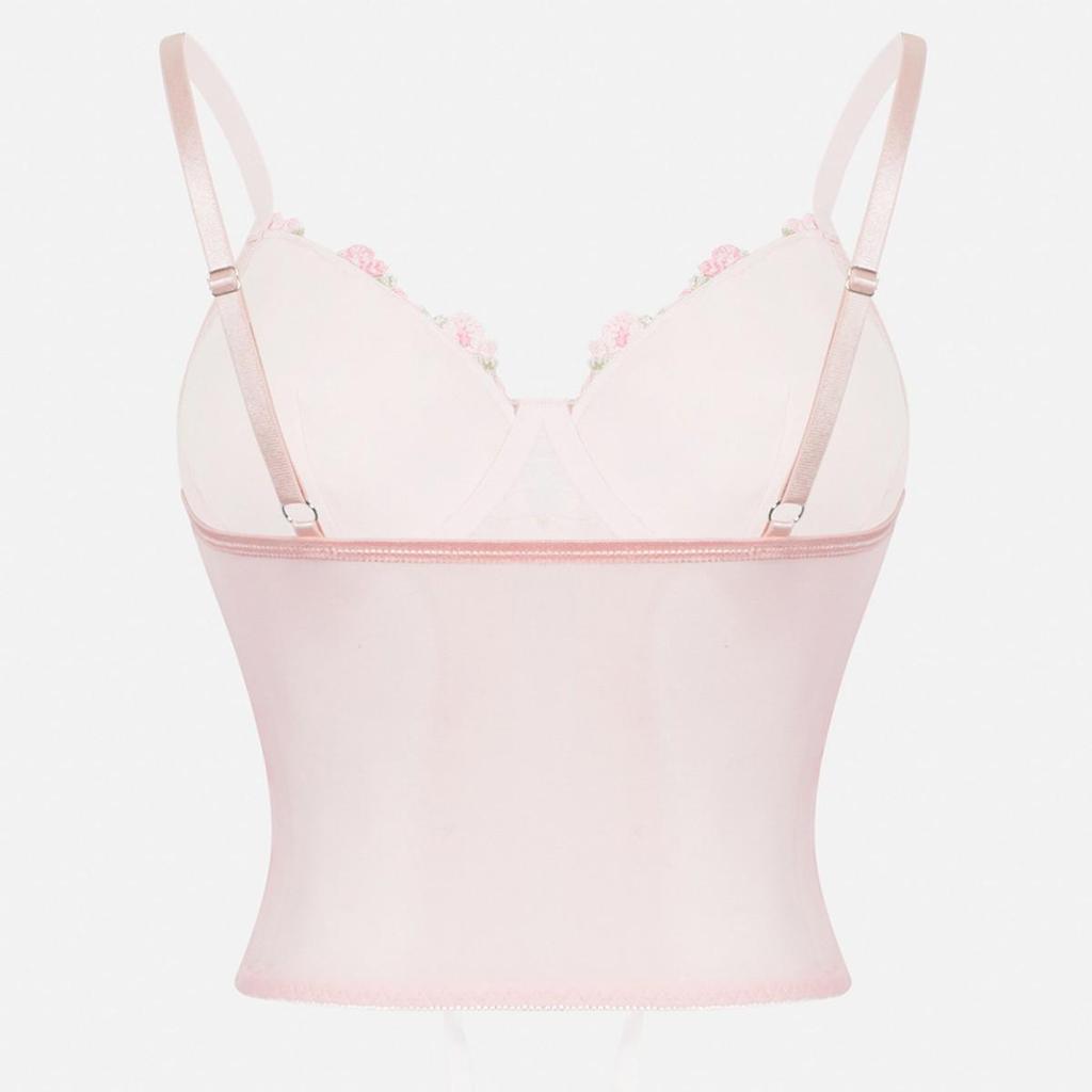 Pink Floral Tie-Up Corset Camisole Tank Top