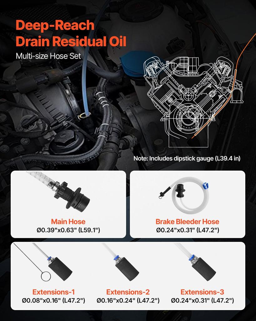 Fluid Extractor, 9.5 L Capacity, Pneumatic/Manual Vacuum Fluid Extractor with 150 Cm Long Horse & Three 120 Cm Extension Tubes, Oil Change Pump with