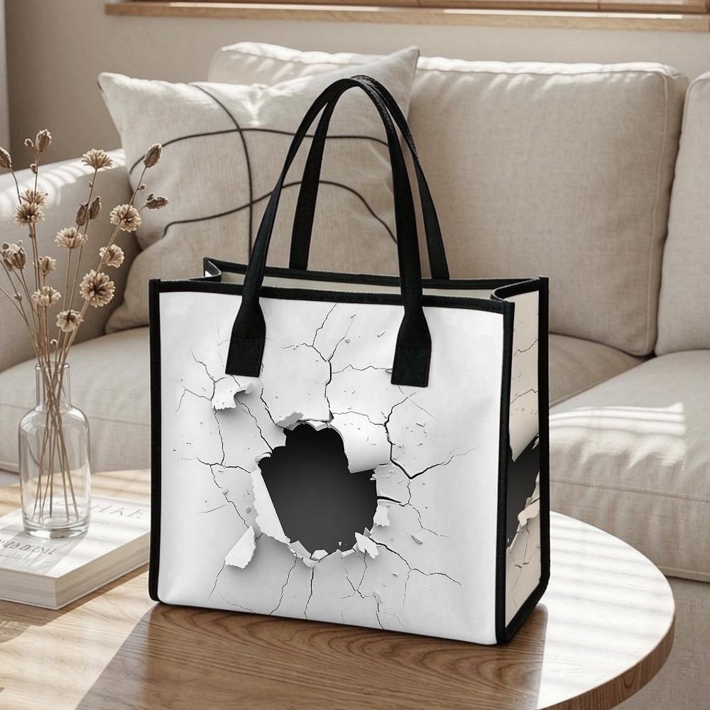 Cracked Hole Fashion Tote Bag Casual Daily Large Capacity Handbag for Shopping Travel Outdoor Use