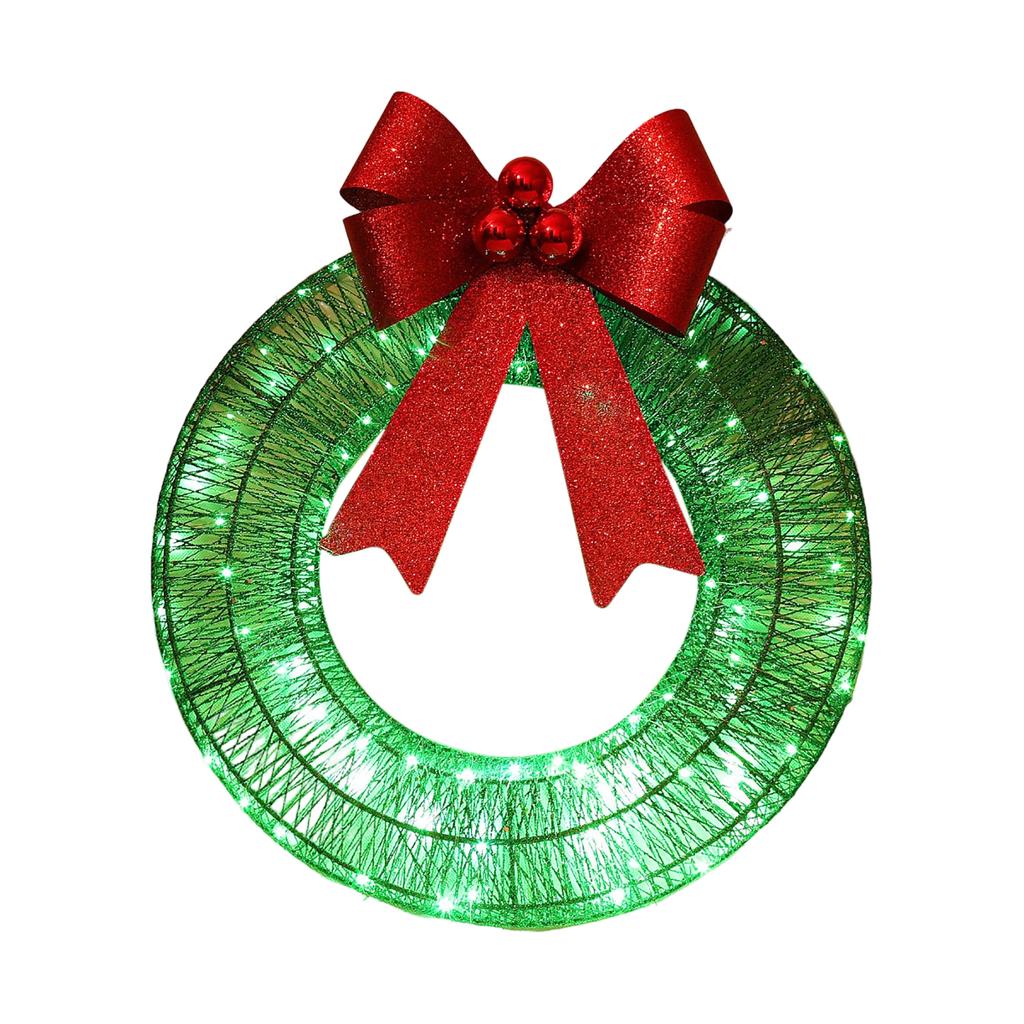 Christmas Metal Light Up Wreath With LED Warm Lights And Ribbon Bow Holiday Decoration