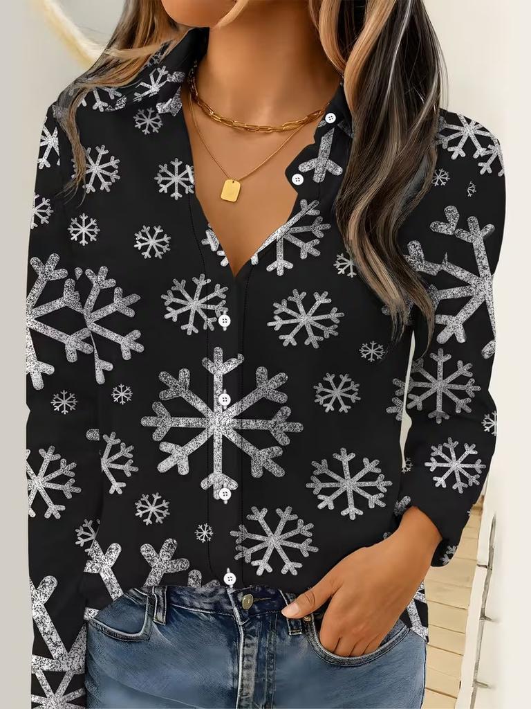 Damen Bluse 3D Druck Elegant Langarm Hemd Reverskragen Oberteile Arbeit Büro Damen Oberteile Sommer Frühling Herbst Winter